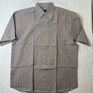Attention Men’s Button down Short Sleeve Casual Striped Taupe Size Large 41/42